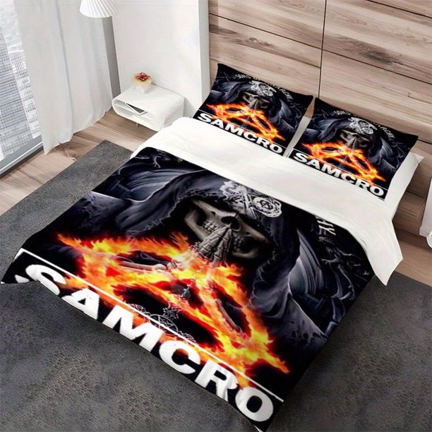 3pcs Sons of Anarchy SAMCRO Motorcycle Club Emblem Printed Bedding Set