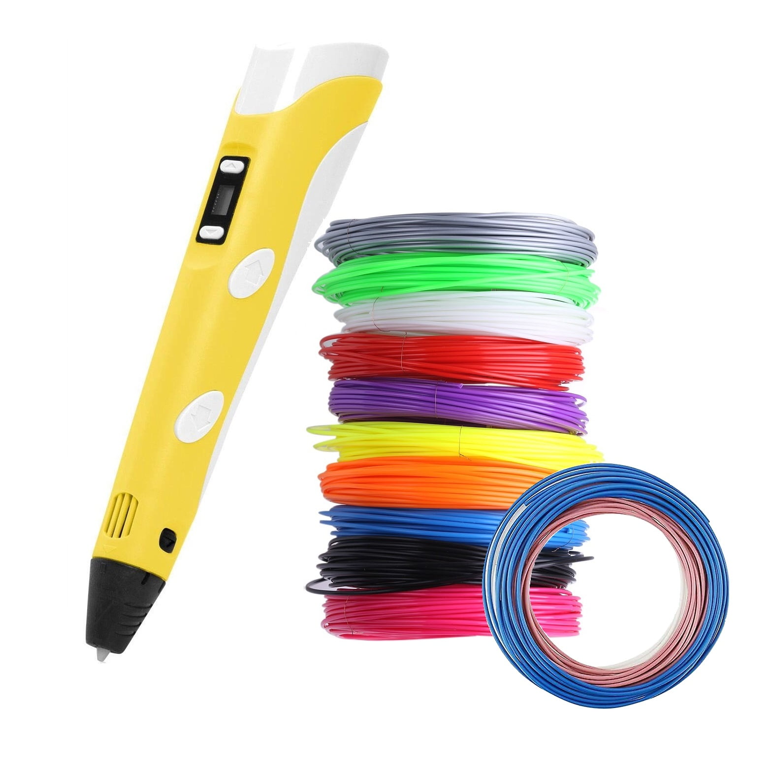 Castletec - Lapiz Impresora 3d Abs 3d Pen-2 Rp100b Lcd 1,75 Mm - Amarillo + Set Filamentos 100m