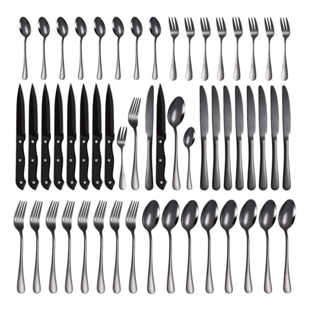 Juego de vajilla de acero inoxidable de 48 piezas, cuchillo para carne estilo occidental para 8 personas, tenedor, cuchara en caja de regalo