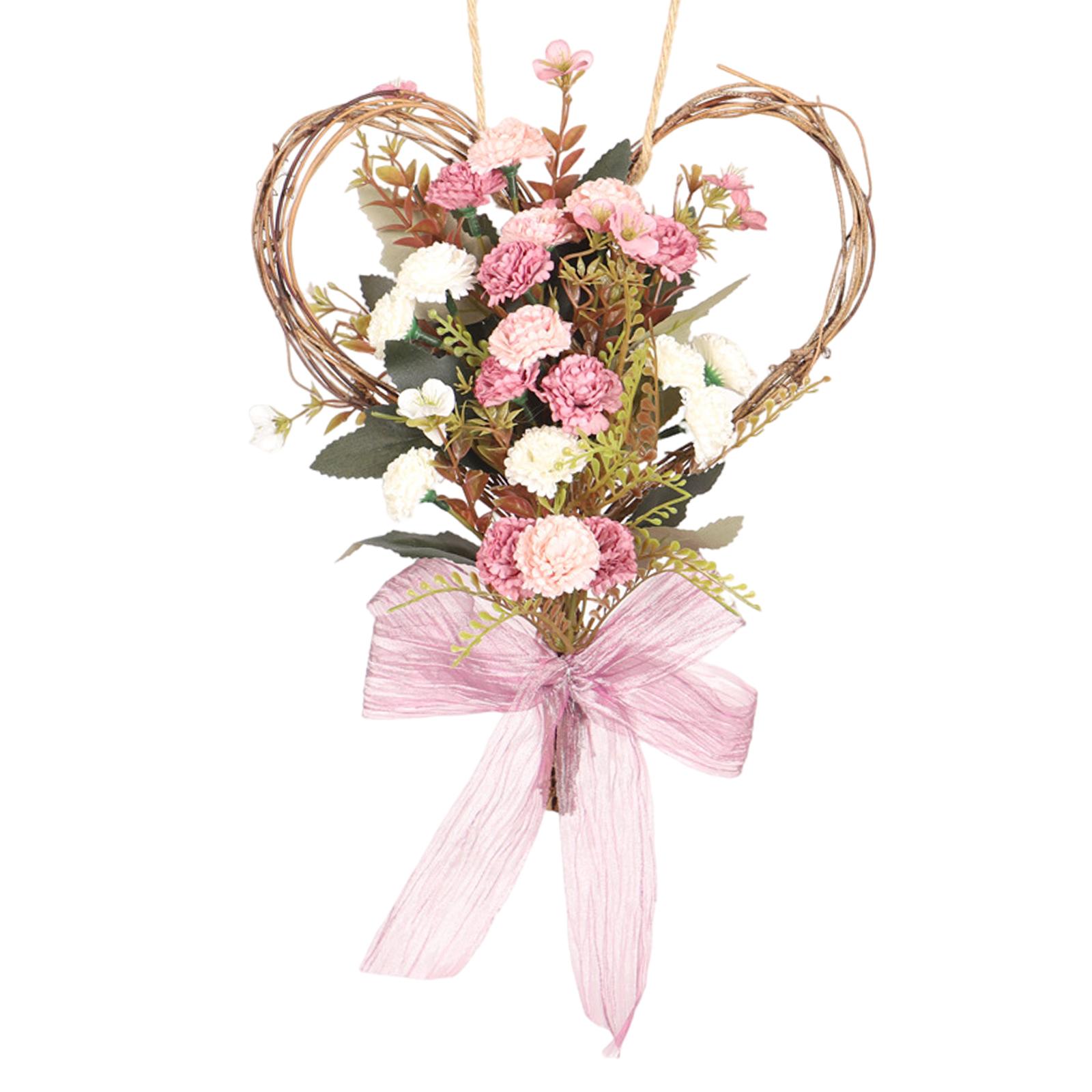 Magideal - Guirnalda En Forma De Corazón, Guirnalda De Hojas, Adorno Colgante Para Puerta, Corona De Puerta Artificial Para Decoración Rosa