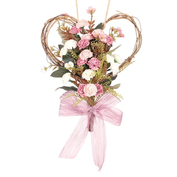 Guirnalda en forma de corazón, guirnalda de hojas, adorno colgante para puerta, corona de puerta Artificial para decoración Rosa