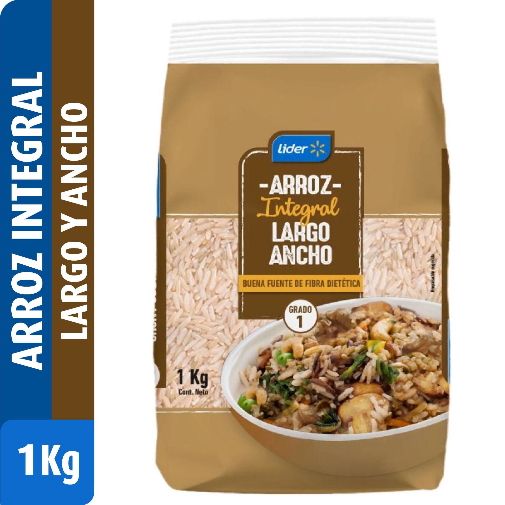 Arroz Integral Grado 1 Grano Largo Y Ancho Bolsa 1 kg Lider