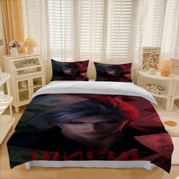 3pcs "Love And Deep Space" Silver Gray Red Eyes QICHE Pattern Three-Piece Set Soft And Comfortable bedding Suitable for All Seasons