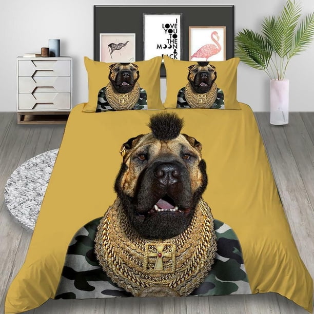 Cute Pet Dog Pug Kids Quilt Duvet Cover Set Bedroom Decor Kids Bedclothes3-Piece Bedding Set