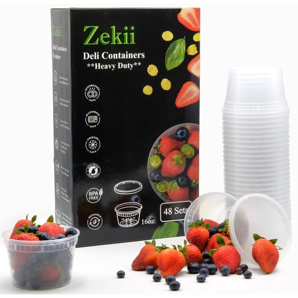 Deli Containers Zekii, extra gruesos, 480 ml, con tapas, 48 juegos, sin BPA
