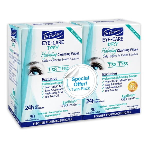 Toallitas para párpados Dr. Fischer Tea Tree para ojos secos, 60 toallitas