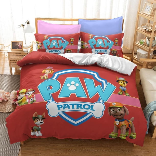 Cartoon PAW Patrol Dogs Red Quilt Duvet Cover Set Comforter Cover Bedspread3-Piece Bedding Set