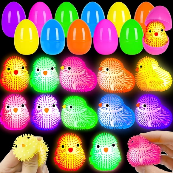 Pelotas puffer LED con pollito parpadeante, rellenos para huevos de Pascua, paquete de 12