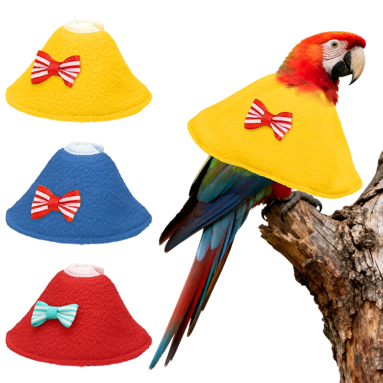 Collares para Aves Uxcell, Collar Cónico Protector de Recuperación, Conos Ajustables Suaves Anti-Mordeduras para el Cuello de Plumas (Amarillo/Azul/Rojo, S, 3 Piezas)