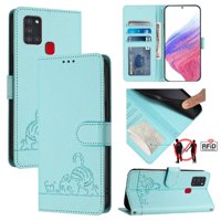 Funda Tipo Cartera Foxdock Para Samsung Galaxy A21S Con Soporte, Ranuras, Rfid, Diseño De Gato