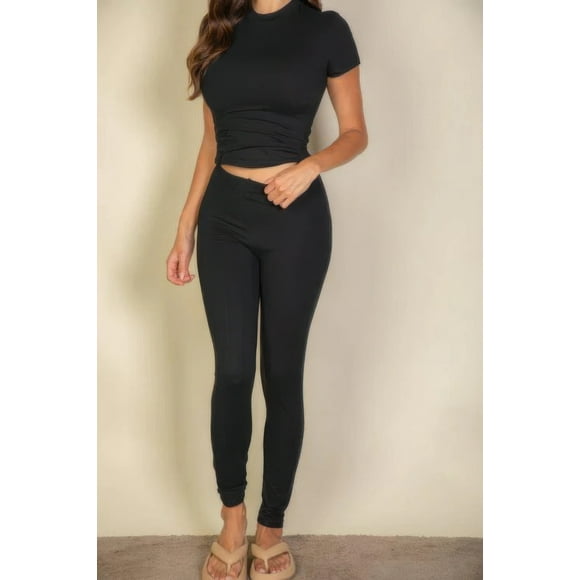 Saronite Leggings de Punto Suave, Elásticos y de Longitud Completa, Color Negro (para Mujer)