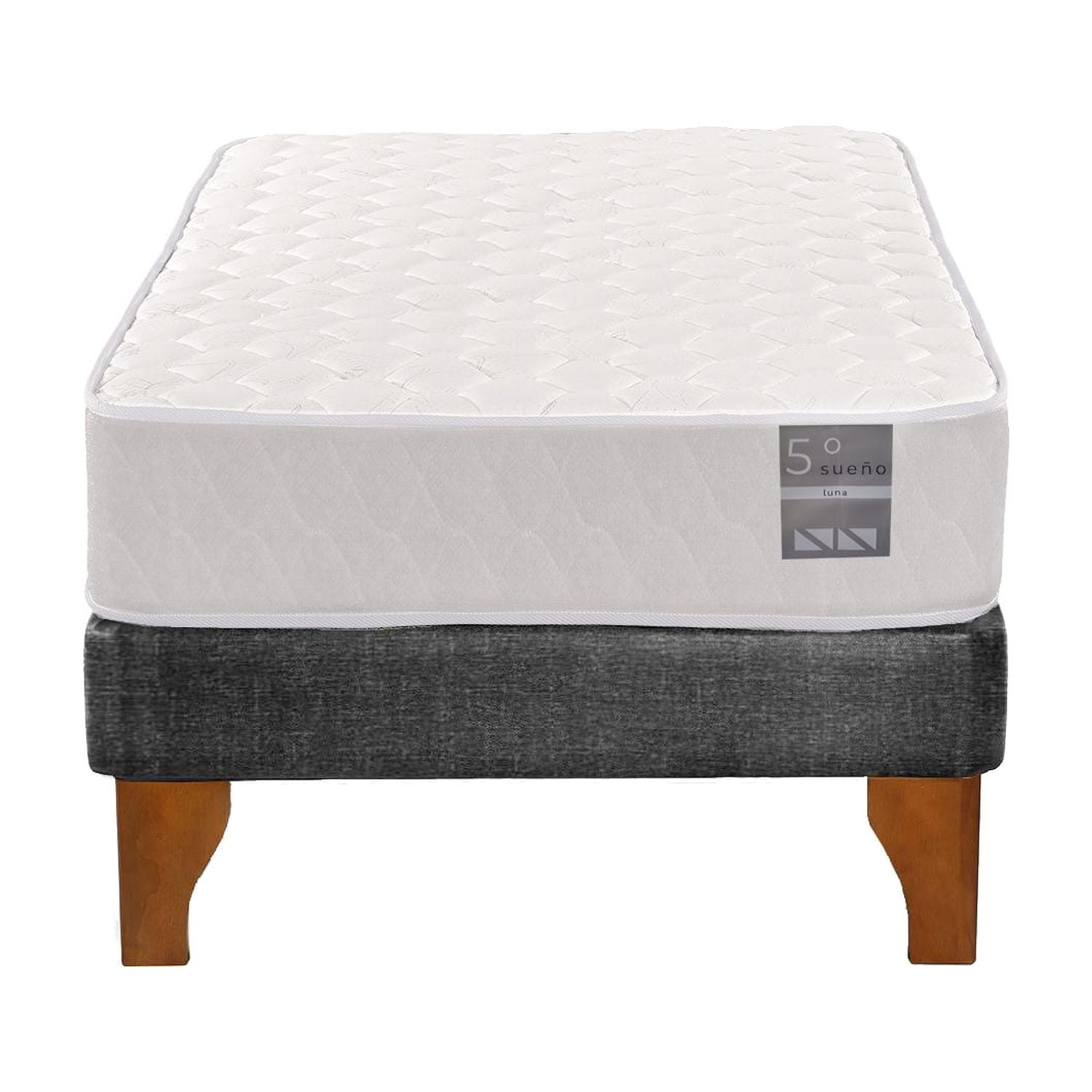 5º Sueño - Cama Europea 1 Plaza Luna 90x190 Cm Base Colchón Madera Gris