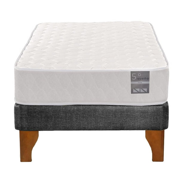 Cama Europea 1 Plaza Luna 90x190 cm Base Colchón Madera Gris