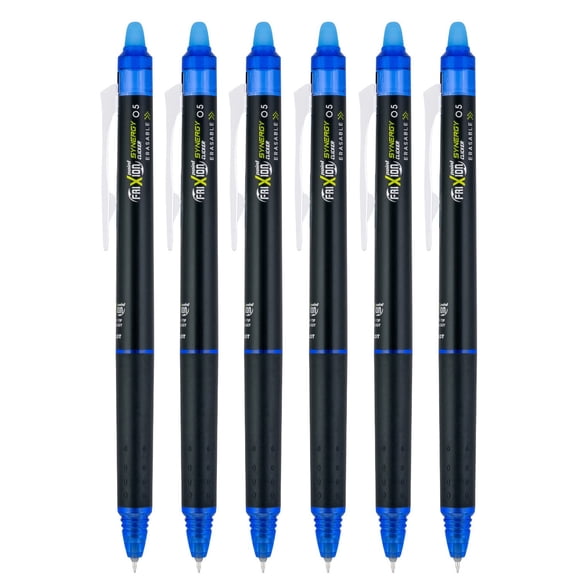 Bolígrafos de tinta de gel PILOT FriXion Synergy Clicker, 0,5 mm, tinta azul, paquete de 6