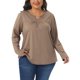 thumbnail image 1 of Agnes Orinda Tops de Mujer Tallas Grandes Cuello Fruncido con Muesca Camisetas de Manga Larga Blusas Sueltas Casual Túnica 3X Caqui, 1 of 5