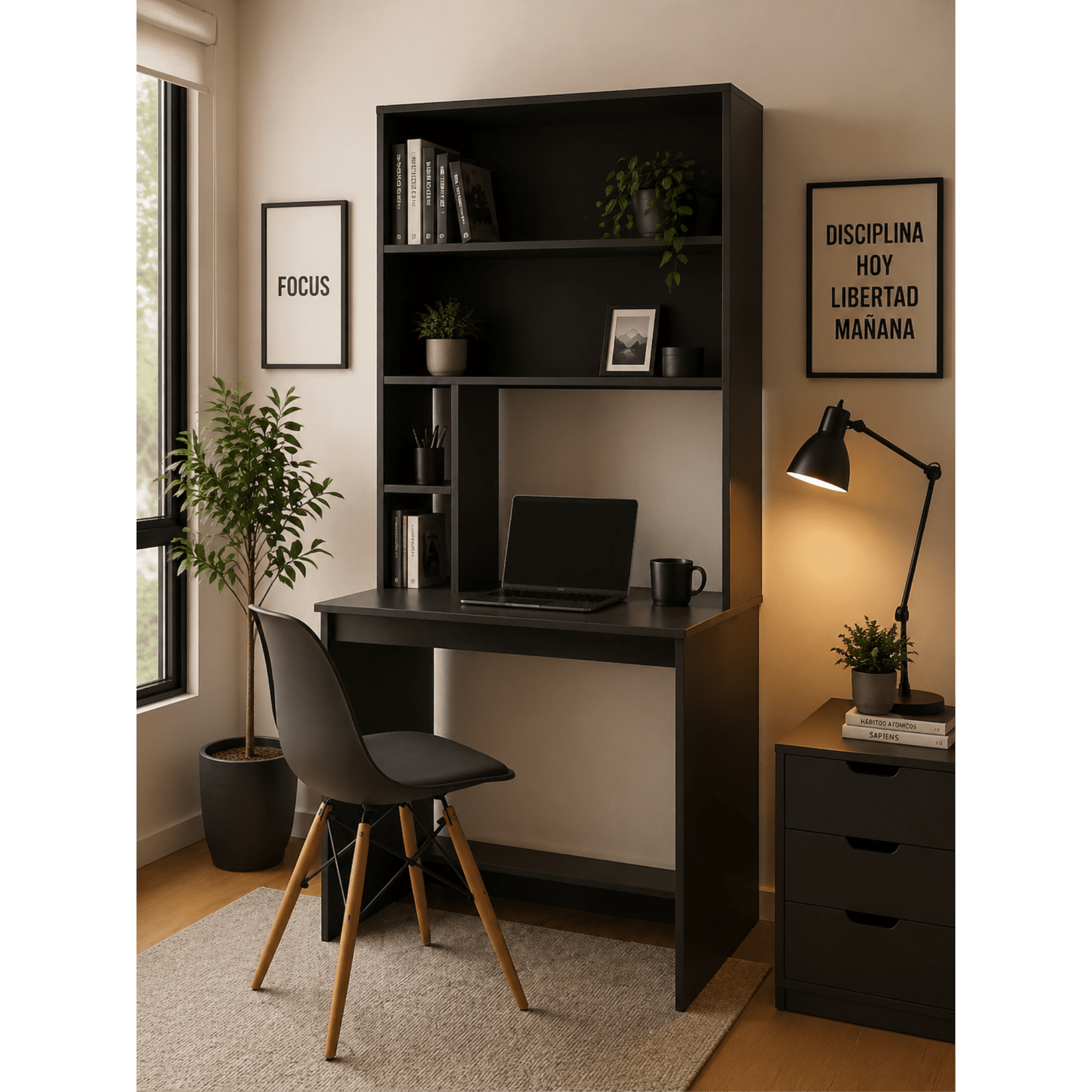 Tuhome - Escritorio Con Biblioteca Office W-75 Wengue 180,7x75,2x48,6 Cm