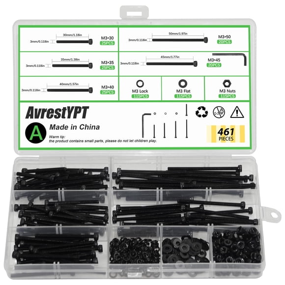 Kit de tornillos AvrestYPT M3 – 461 piezas, negro, con llave hexagonal
