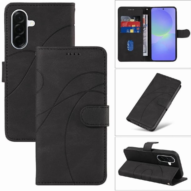 Funda tipo cartera con tapa para Samsung Galaxy A37 5G con tarjetero, soporte y cubierta magnética Negro