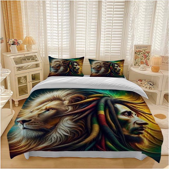 3pcs Lion and Thunder Dreadlocks Men Art Symbolizing Strength and Freedom Pattern Set Soft and Comfortable Bedding Set Suitable for All Seasons