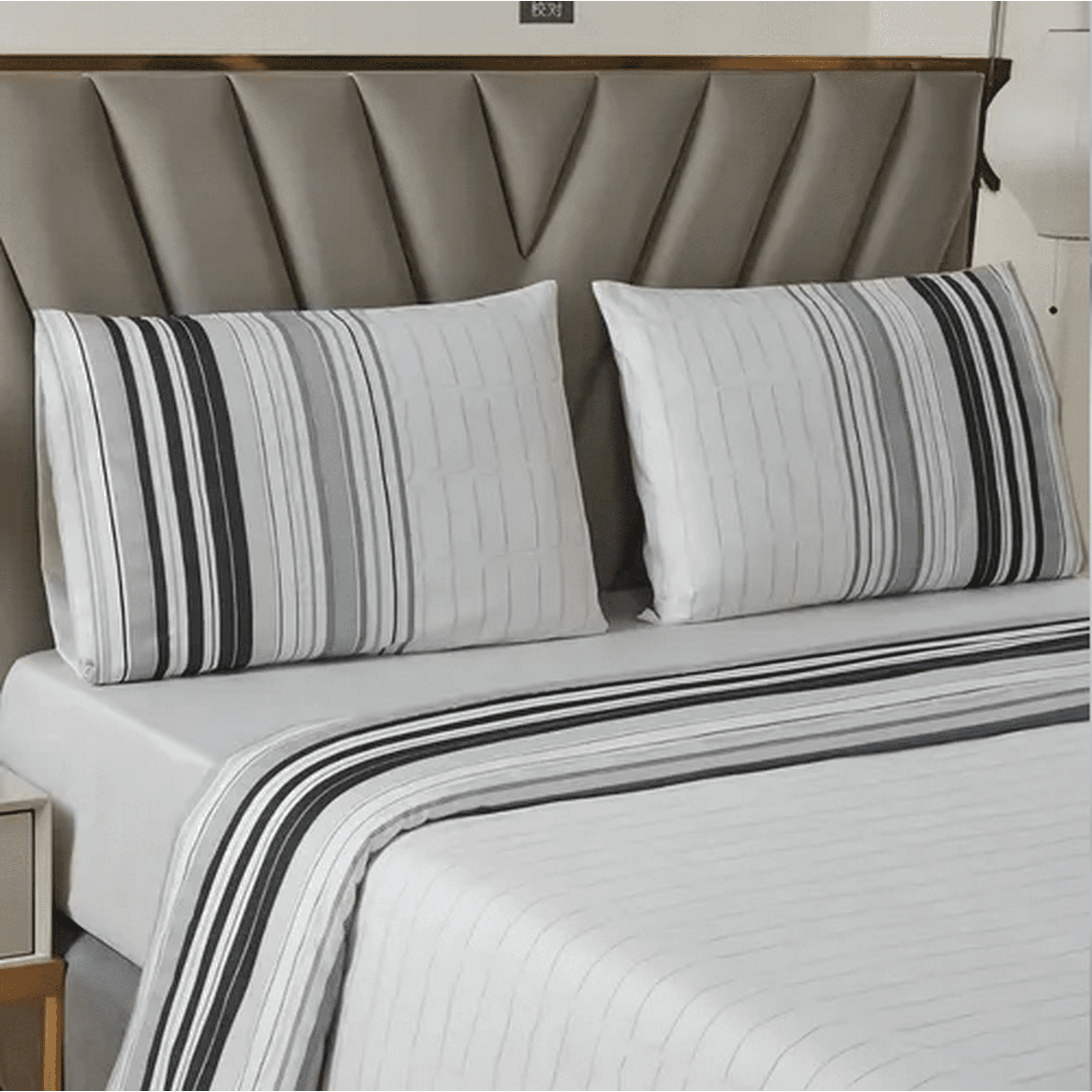 Genérico - Juego Sabanas Casatua Estampadas Rayas King Color Gris