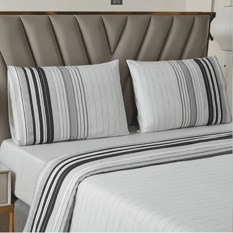 Genérico - Juego Sabanas Casatua Estampadas Rayas King Color Gris