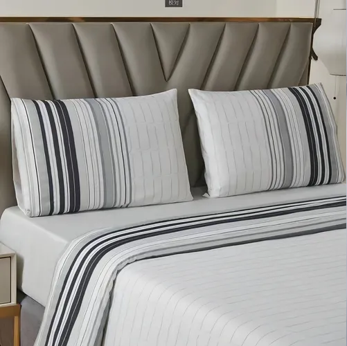 Genérico - Juego Sabanas Casatua Estampadas Rayas King Color Gris