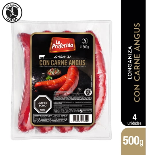 Longaniza Con Carne De Angus Bolsa 4 Un 500 g La Preferida