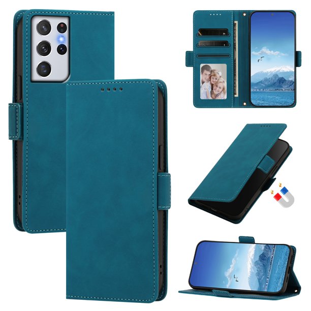 Funda Billetera Delgada para Samsung Galaxy S23 con Ranuras y Soporte Azul lago