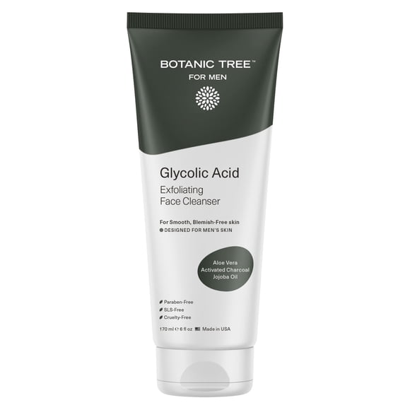 Jabón facial Botanic Tree para hombre con ácido glicólico y carbón vegetal, 180 ml