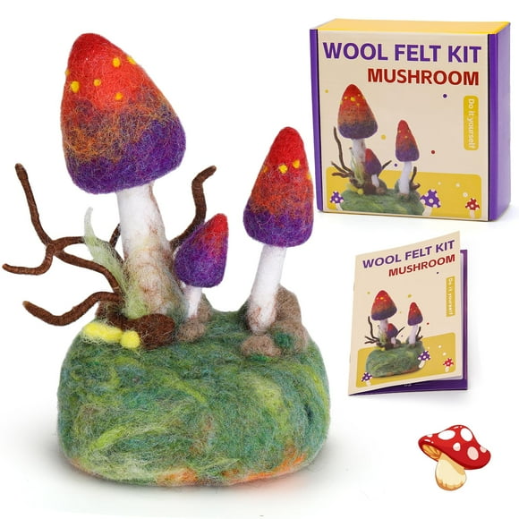 Kit de fieltro con agujas Yizzvb Mushroom para principiantes con suministros