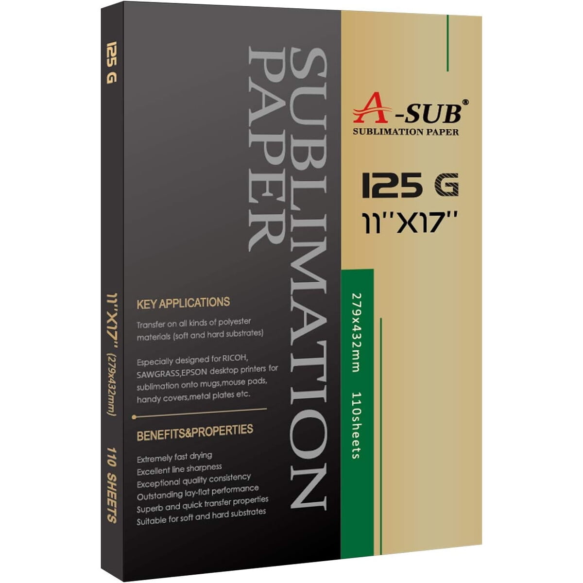 Papel Sublimacian Asub 11x17 125g 110 Hojas Secado Rapido