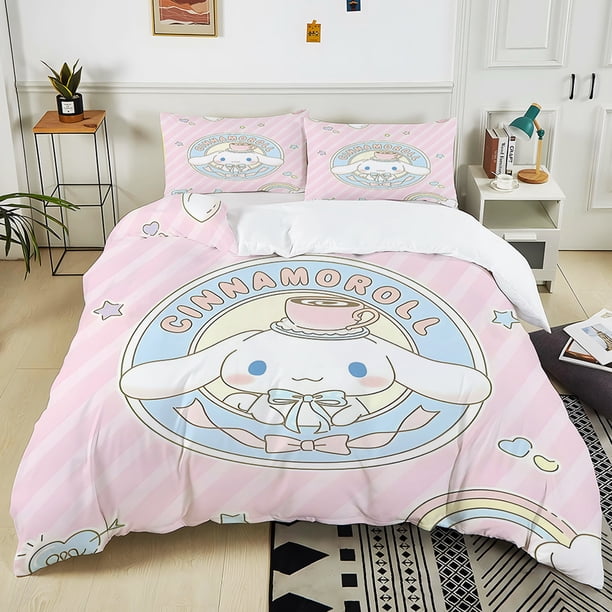 Kawaii Cinnamoroll Print Bedding Set 3PC 1 Duvet Cover 2 Pillowcases Adult and Children Bedding Set Luxury Girls Gifts