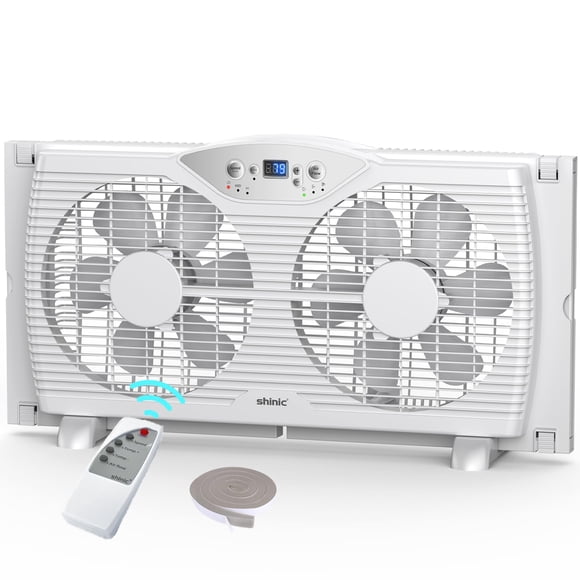 Ventilador de ventana Shinic Twin con mando a distancia de 23,8 a 37 cm de ancho