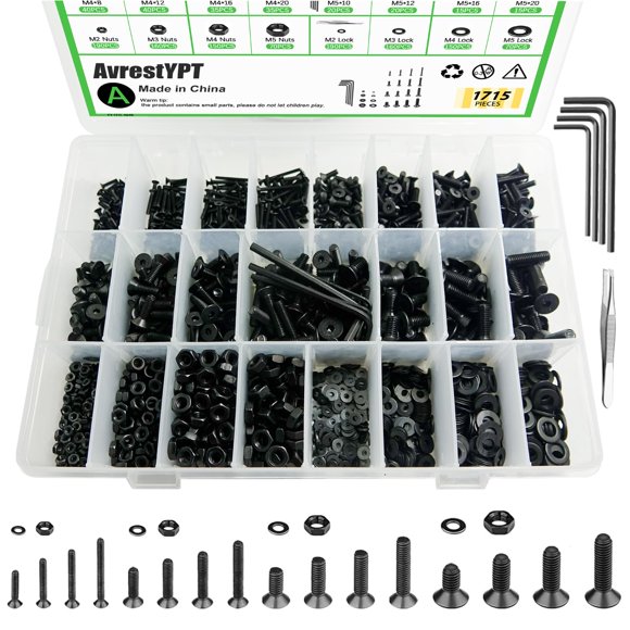 Kit de tornillos AvrestYPT M2-M5 1715 piezas Acero al carbono
