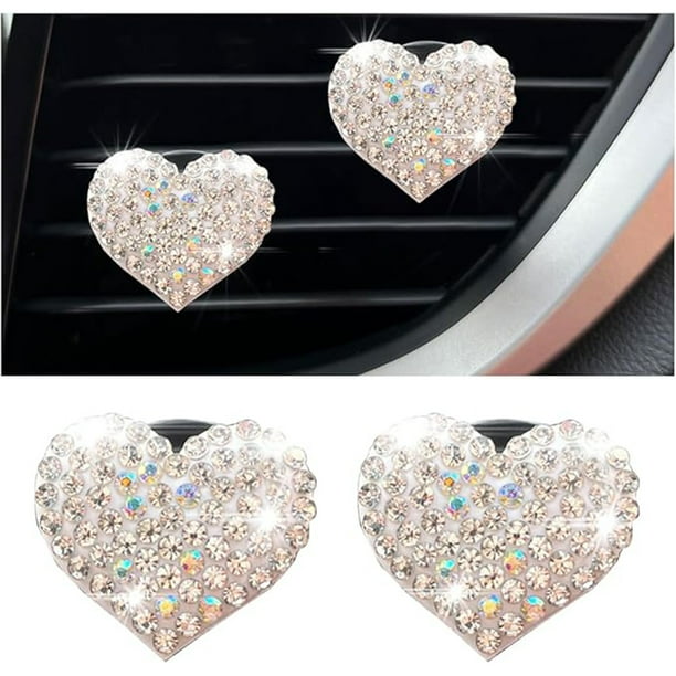 Clip de ventilación para ambientadores de automóviles, diseño exterior amoroso, diamantes de imitación de vidrio, decoración interior brillante del automóvil, hermosos accesorios para mujeres y niñas