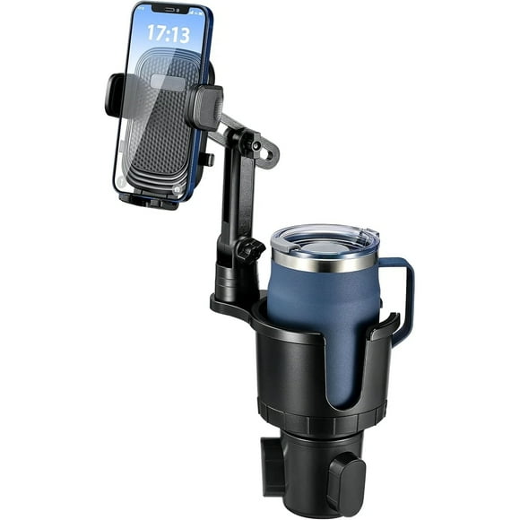 Soporte de coche ajustable para smartphones, base ampliable 2 en 1, rotación de 360 grados, compatible con iPhone, Samsung y todos los smartphones-Negro