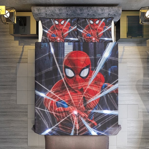 Spiderman 3 Piece Sets Full/Queen Size - Reversible Microfiber Quilts with 2 Shams Soft Lightweight Bedspread Coverlet Comforter for All Season Bed Sheets