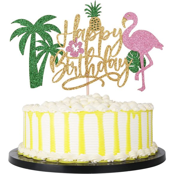 Adorno para pastel palasasa 16 cm Flamenco con purpurina ¡Feliz cumpleaños!