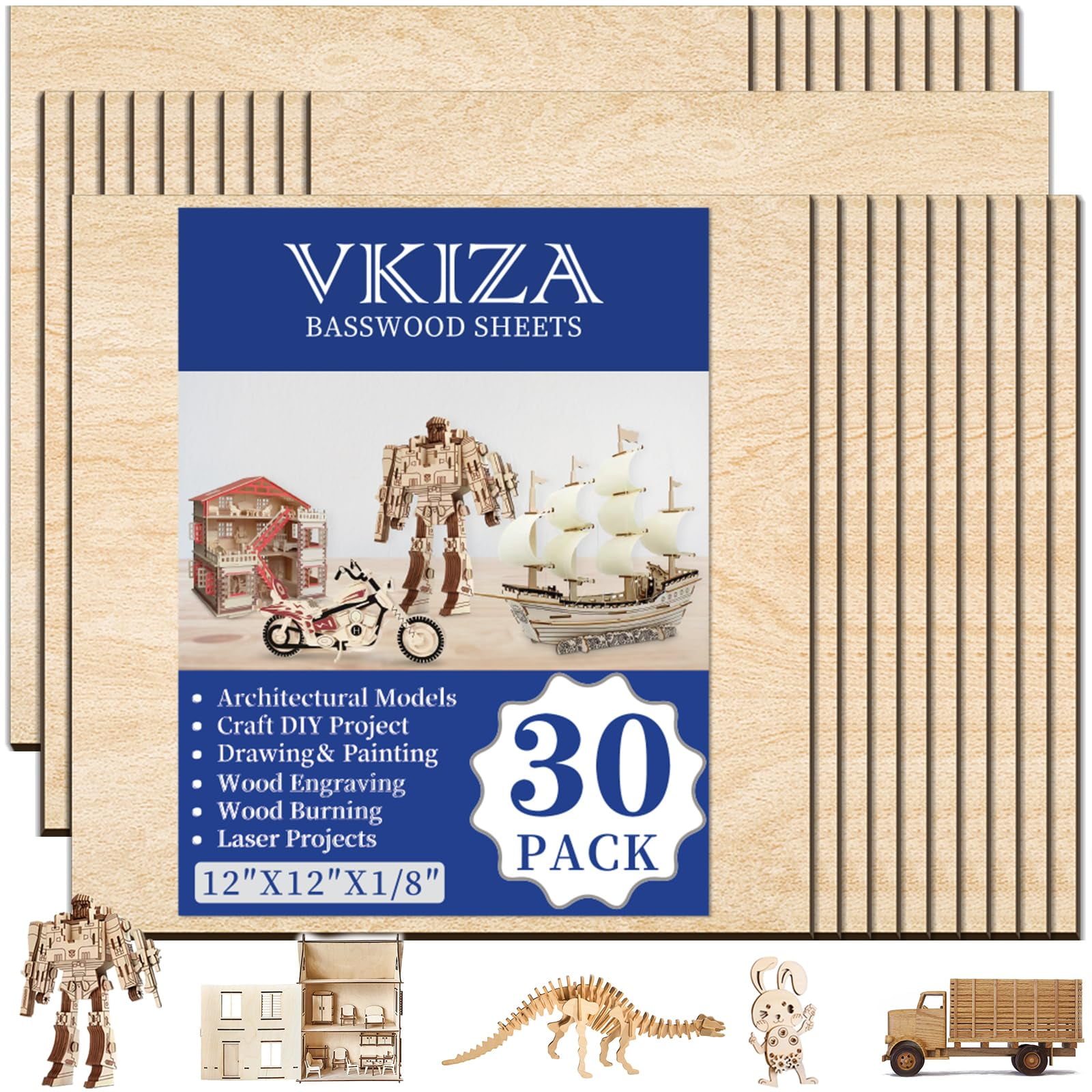 Láminas De Tilo Vkiza, Paquete De 30 Unidades, 3 Mm, 30 X 30 Cm, Para Corte Por Láser