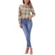 thumbnail image 2 of INSPIRE CHIC Blusas de trabajo para mujer con estampado de cuadros, cuello con lazo, manga larga, talla M, caqui marrón verde, 2 of 6