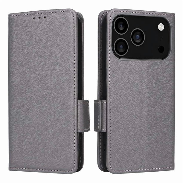 Funda Cartera para iPhone 17 Pro Tapa Flip con Ranuras y Soporte Gris