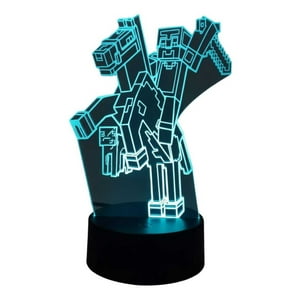 Lelumania - Lampara Ilusion 3D Minecraft De 7 Colores, Base Touch