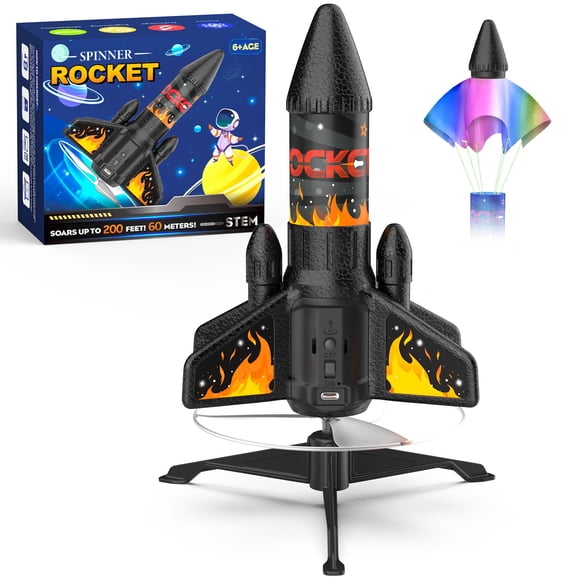 Lanzacohetes Ovaasy Rocket Kids de 60 m con LED y paracaídas, color naranja