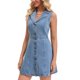 thumbnail image 4 of Vestido Mini de Mezclilla sin Mangas con Botones y Cuello en V de Verano para Mujeres INSPIRE CHIC L Azul Claro, 4 of 6