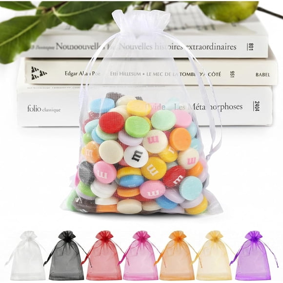ANZNKU 50 bolsas de organza de 5 x 7 pulgadas, pequeñas, blancas, de malla para regalos