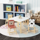 thumbnail image 1 of 5 Piece Kiddy Table and Chair Set , Kids Wood Table with 4 Chairs Set Cartoon Animals (bigger table) (3-8 years old), 1 of 3