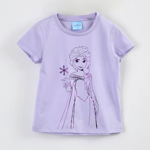 Polera Manga Corta Niña Elsa Disney Foil Morado