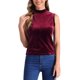 thumbnail image 1 of INSPIRE CHIC Camisetas sin mangas de cuello de tortuga simulado para mujeres Camisetas sin mangas de terciopelo S Vino Rojo, 1 of 6