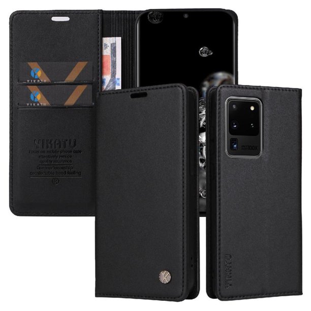 Funda Billetera de Cuero para Samsung Galaxy S20 Ultra con Tarjetero y Soporte - Tapa Magnética Negro