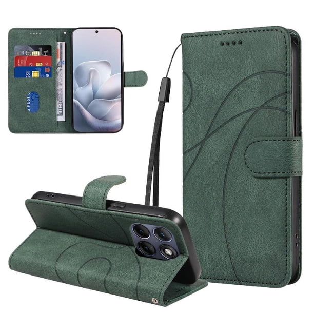 Funda tipo cartera con tapa para Motorola Edge 70 Fusion con tarjetero, soporte y cubierta magnética Verde